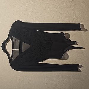 Black Embellished mesh bodysuit